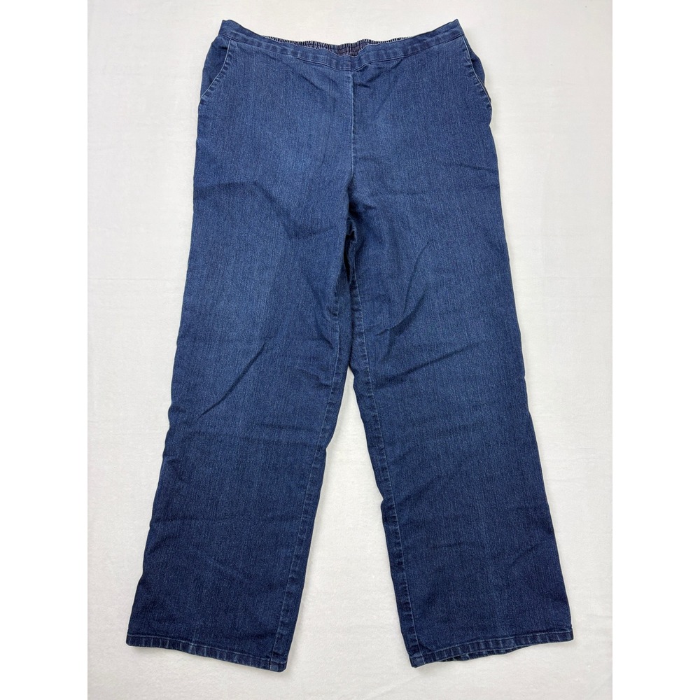 Alfred Dunner Womens Size 14 Elastic Waist Pull On Straight Leg Denim Jeans Blue